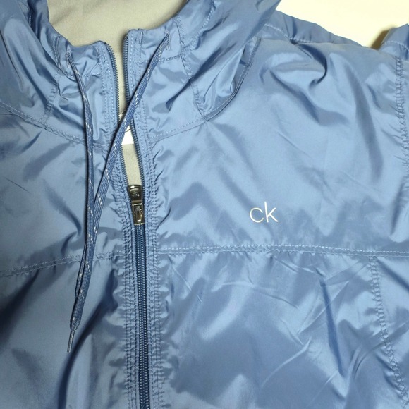 Calvin Klein Fleece Lined Hooded Full Zip Windbreaker Jacket Sz XL Gray Blue - Picture 12 of 16